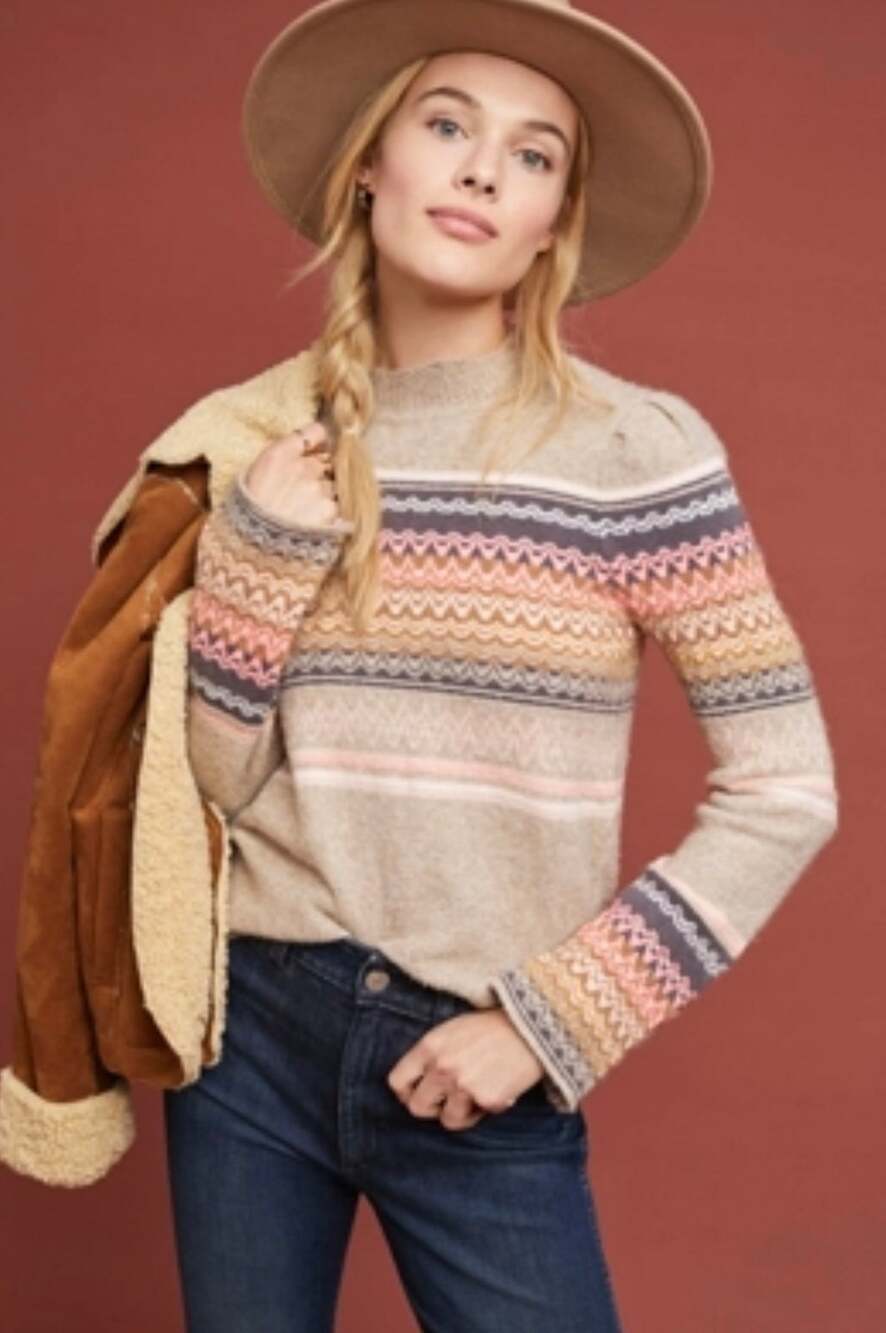 Anthropologie Ett:Twa Fargo Fair Isle Sweater Alpaca Blend Size Small